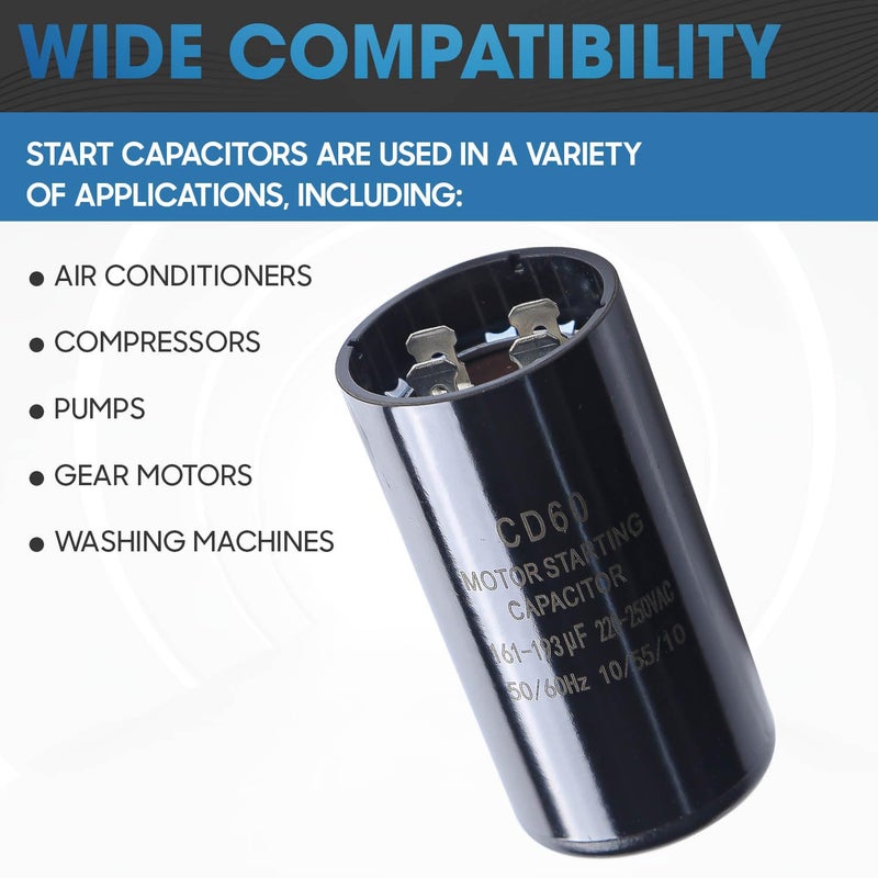 Seentech 161-193 uf/MFD 220-250 VAC ±20% CD60 Round Motor Start Capacitor 50/60 Hz AC Electric Motor Universal Fit for AC Motor Run or Fan Start and Cool or Heat Pump Air Conditioner - Image 3